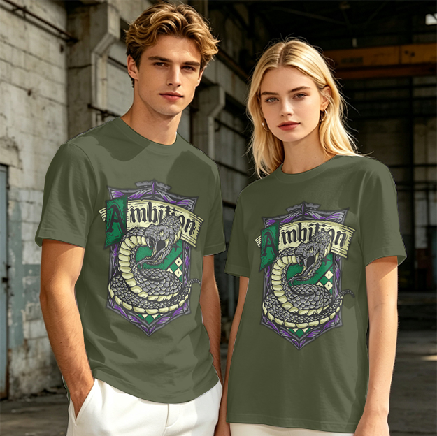 Olive Green Slytherin Ambition Snake Crest Graphic T-Shirt