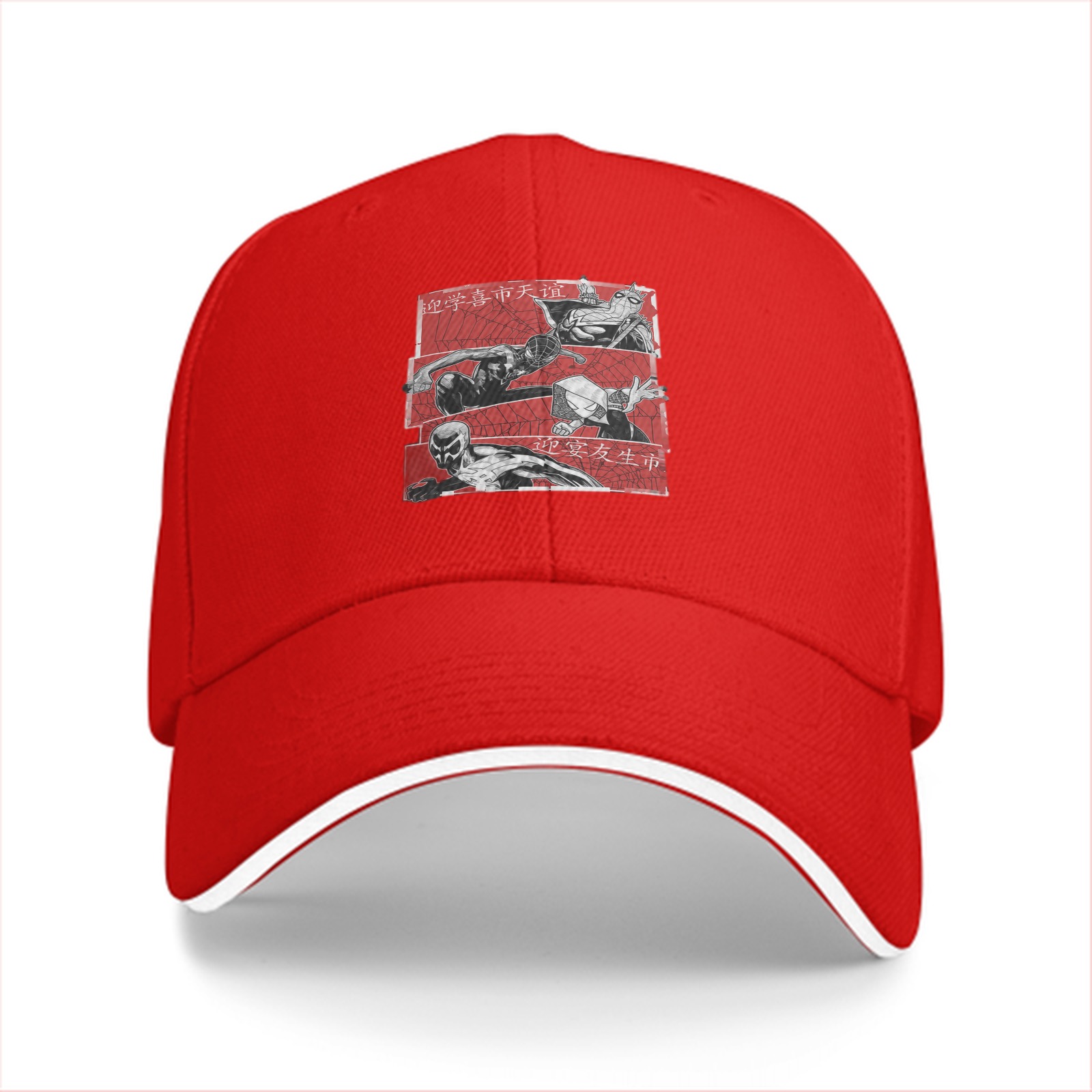 Black baseball cap with manga-style villain character graphic