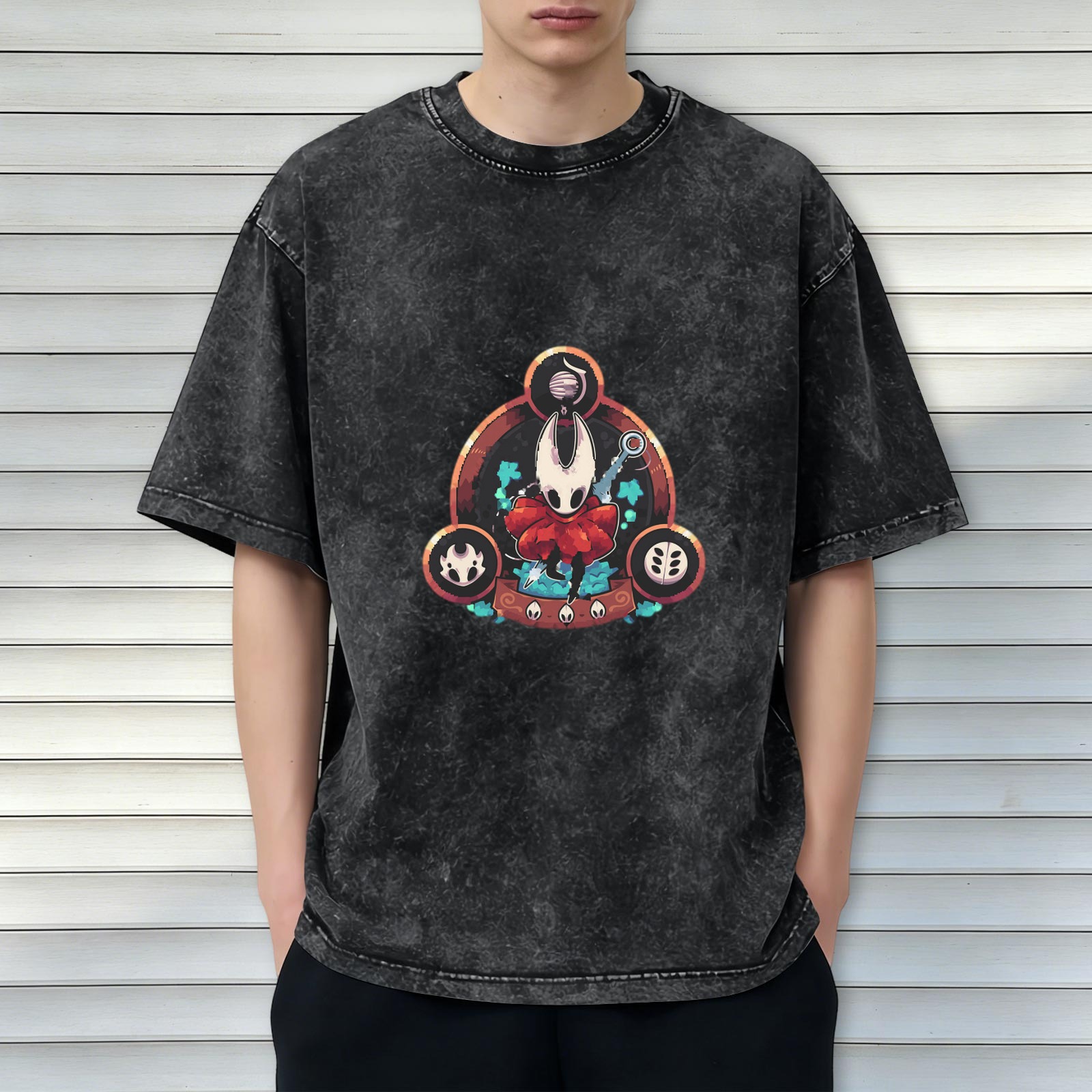 Hollow Knight Themed Graphic Dark Wash T-Shirt