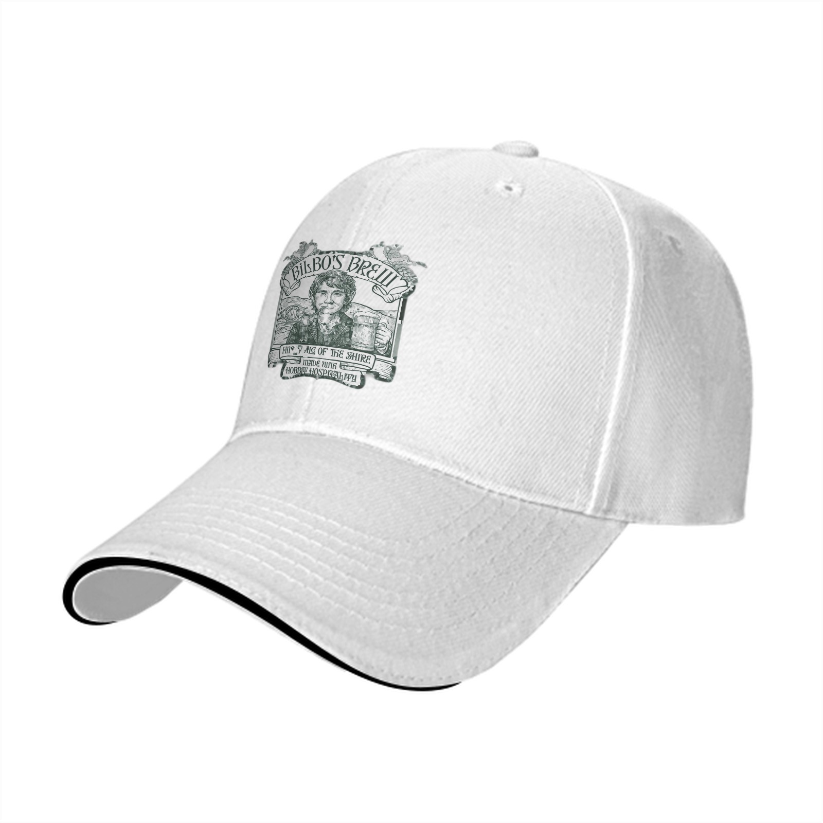 Black baseball cap with Bilbo's Brew Themed Print