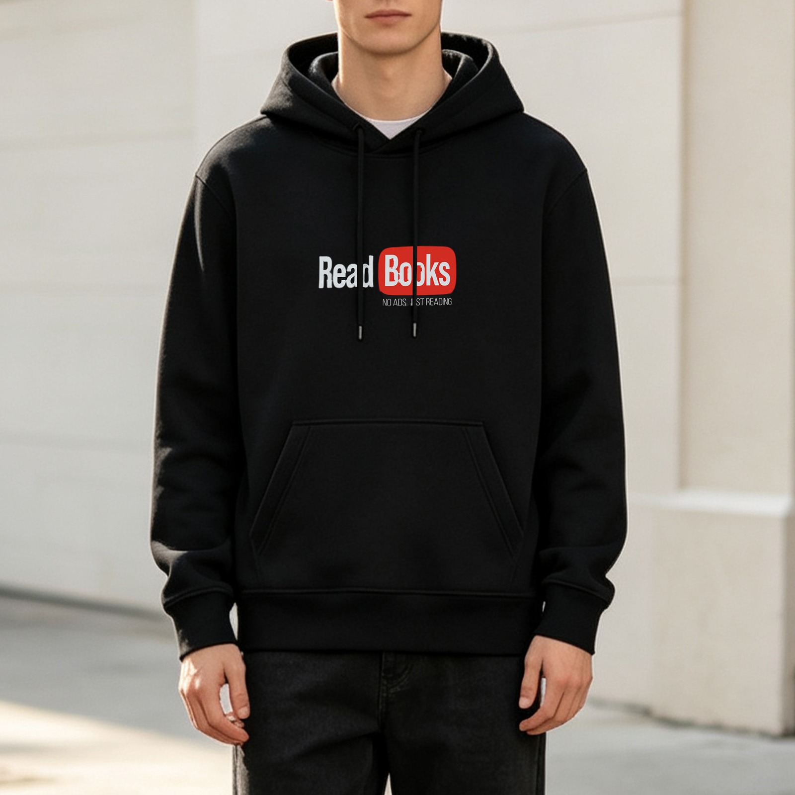 Black hoodie with 'Read Books' YouTube parody graphic
