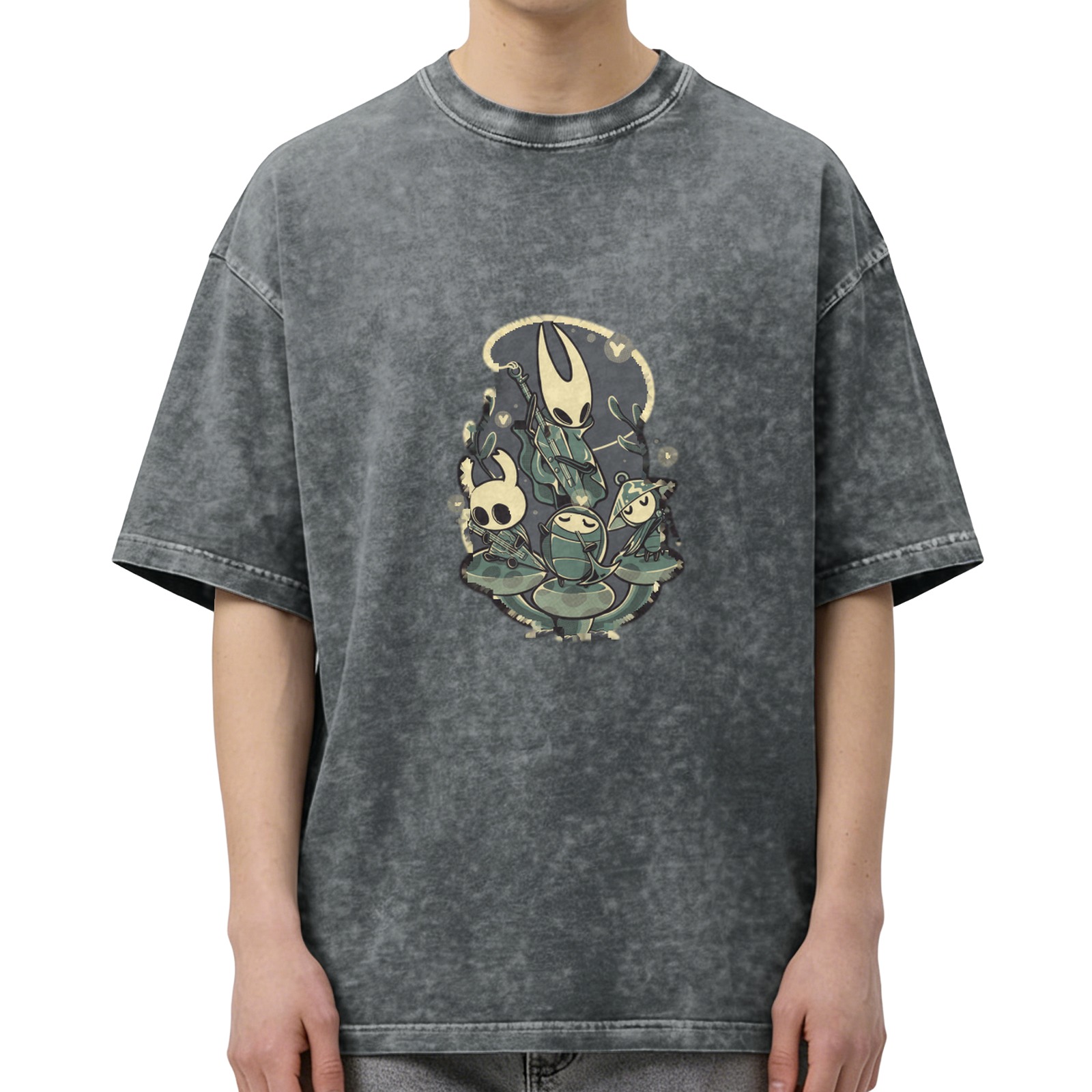 Hollow Knight Characters Graphic Vintage Wash Black T-Shirt