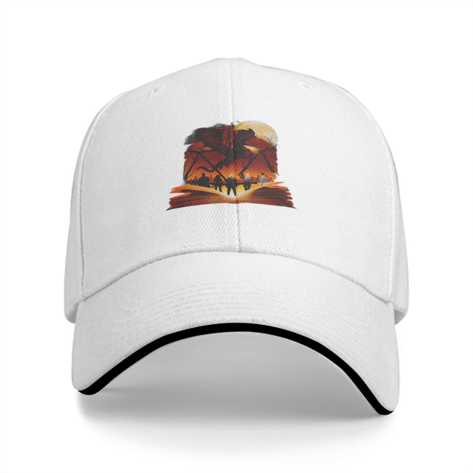 Black Baseball Cap With Fantasy Battle Scene Book Print