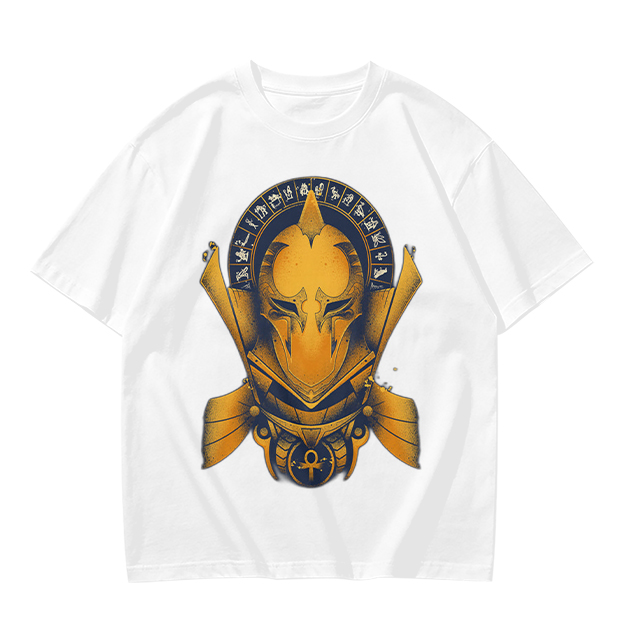 Olive T-Shirt with Ancient Egyptian Style Golden Helmet Print