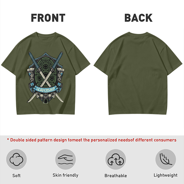 Olive T-Shirt with Ninja Turtle Leadership Katana Crest Print