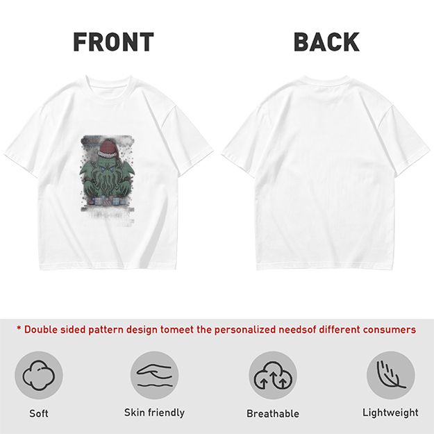 Olive T-Shirt With Christmas Cthulhu Graphic Print