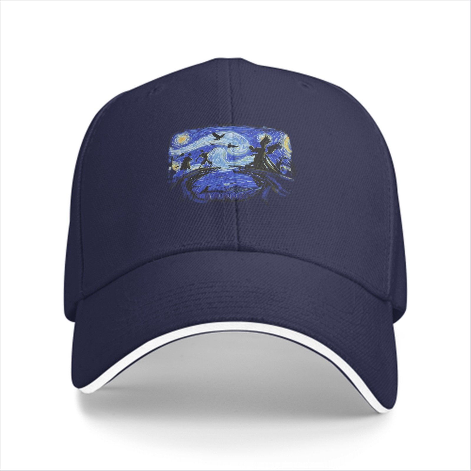 Black Baseball Cap With Starry Night Style Art Print