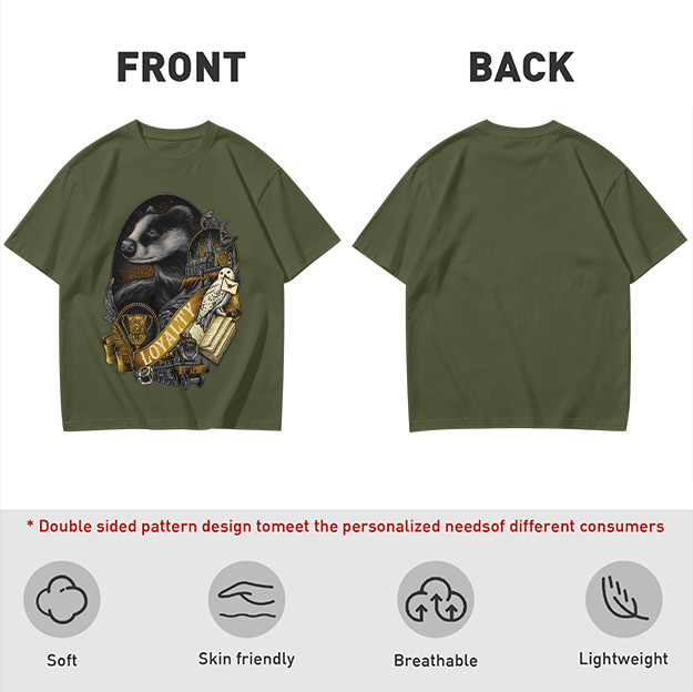 Olive Green Hufflepuff Loyalty Badger Graphic T-Shirt