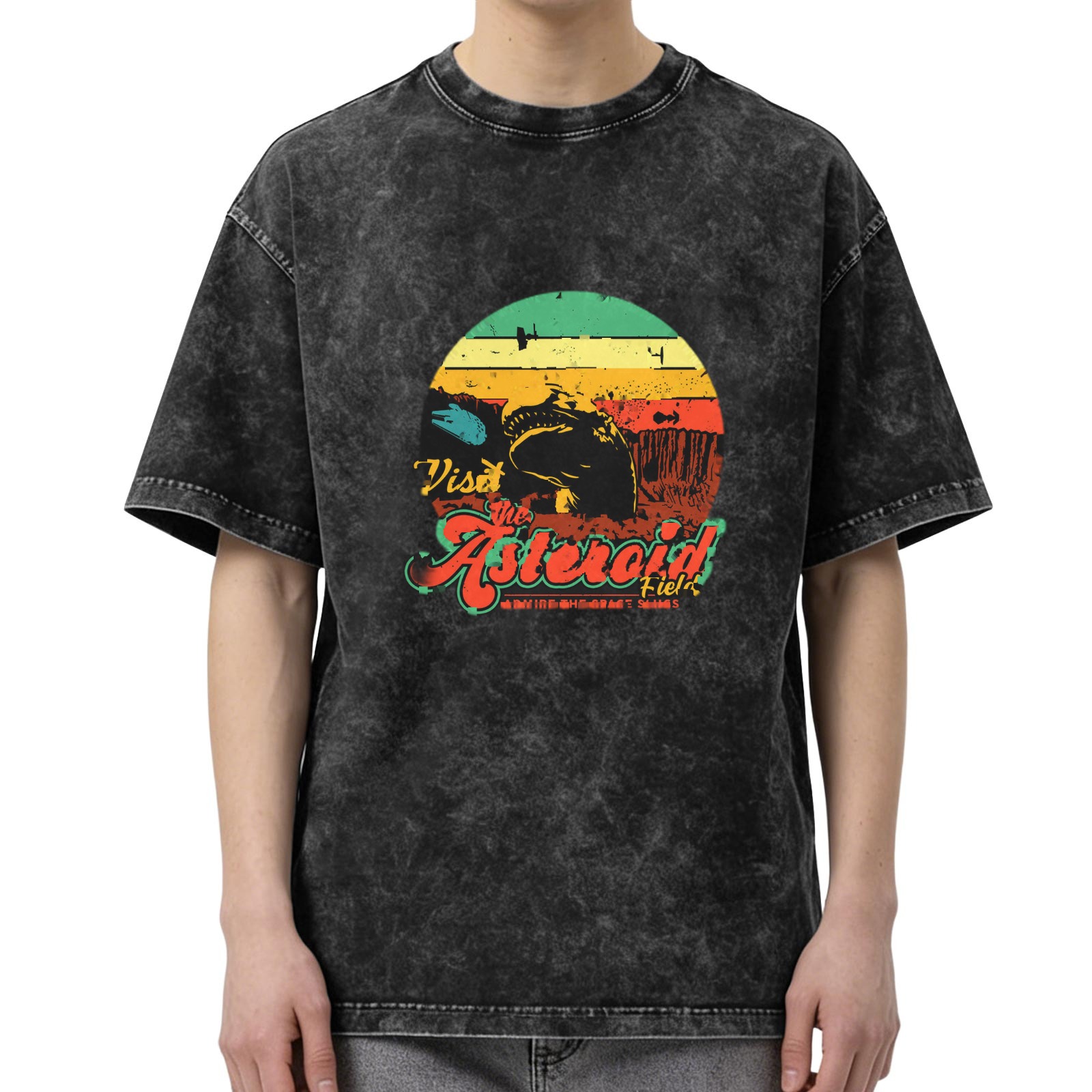 Visit the Asteroid Field Vintage Graphic Acid Wash T-Shirt