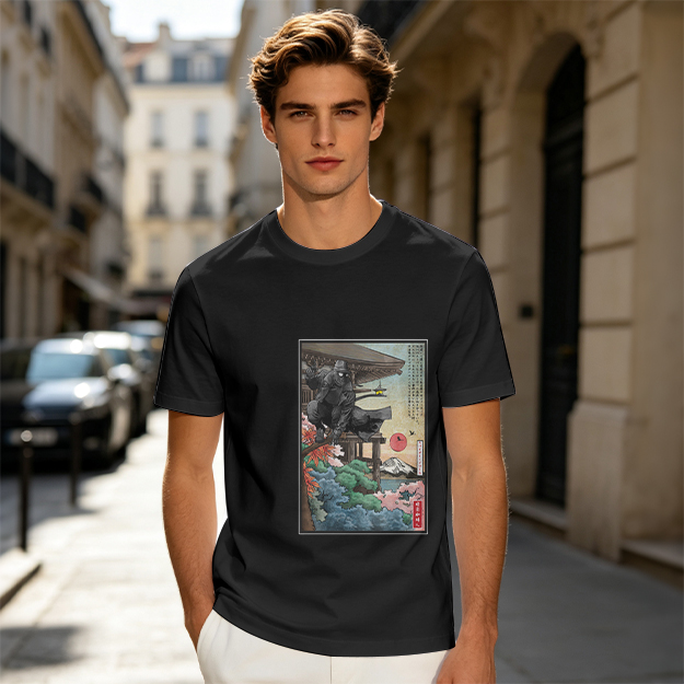 Olive T-Shirt with Ukiyo-e Style Samurai Warrior Print