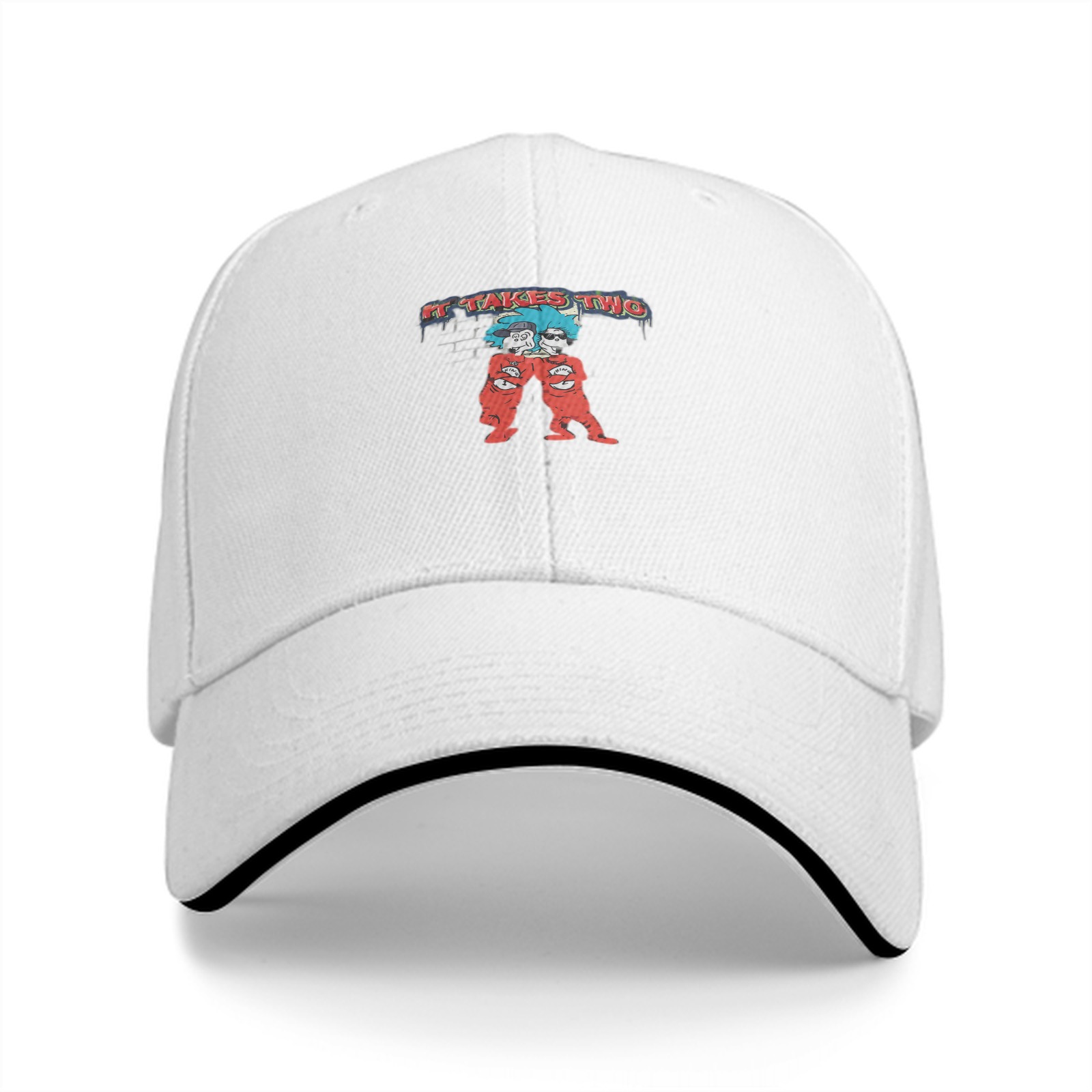 Black baseball cap with 'It Takes Two' graphic design