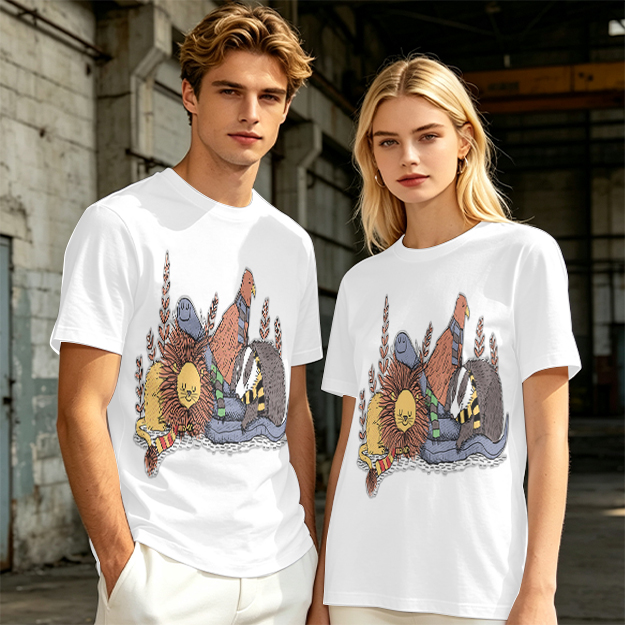 Olive Green T-Shirt With Whimsical Fantasy Creature Graphic Print