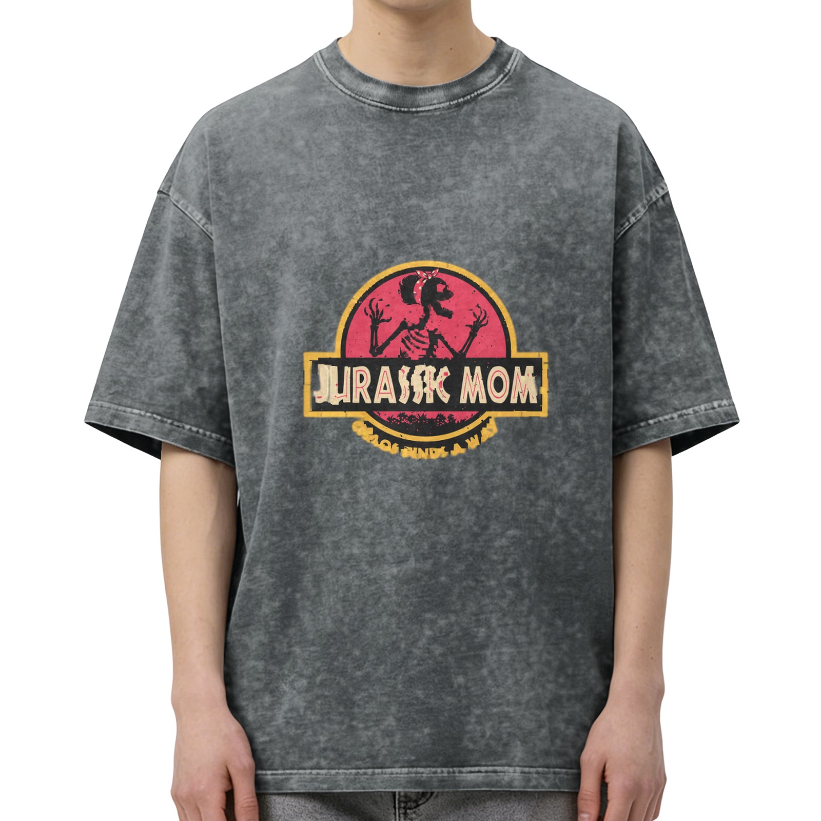 Jurassic Mom Skeleton Graphic Dark Wash T-Shirt
