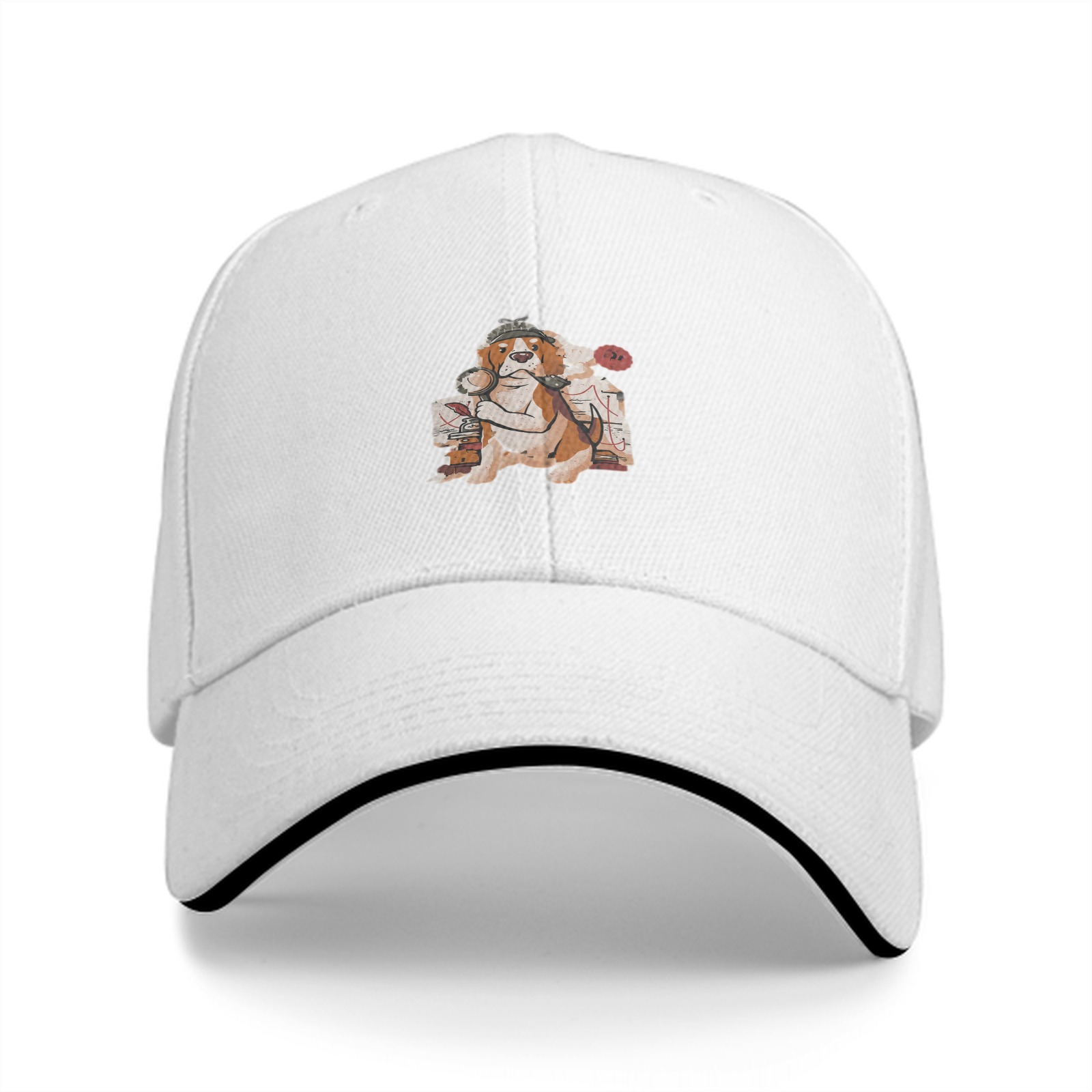 Black Baseball Cap With Beagle Detective Graphic Print