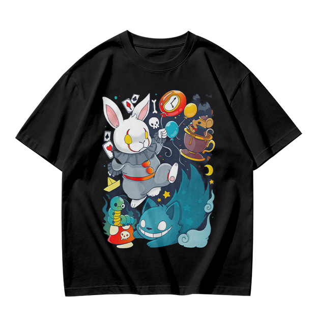 Alice in Wonderland Themed Graphic T-Shirt with Whimsical Characters
