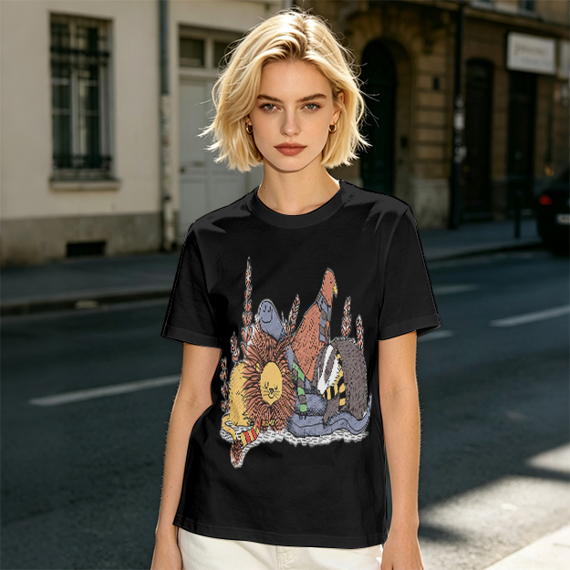 Olive Green T-Shirt With Whimsical Fantasy Creature Graphic Print