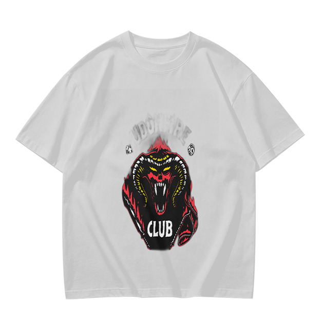 Olive Graphic T-Shirt With Demon Head And CLUB Print
