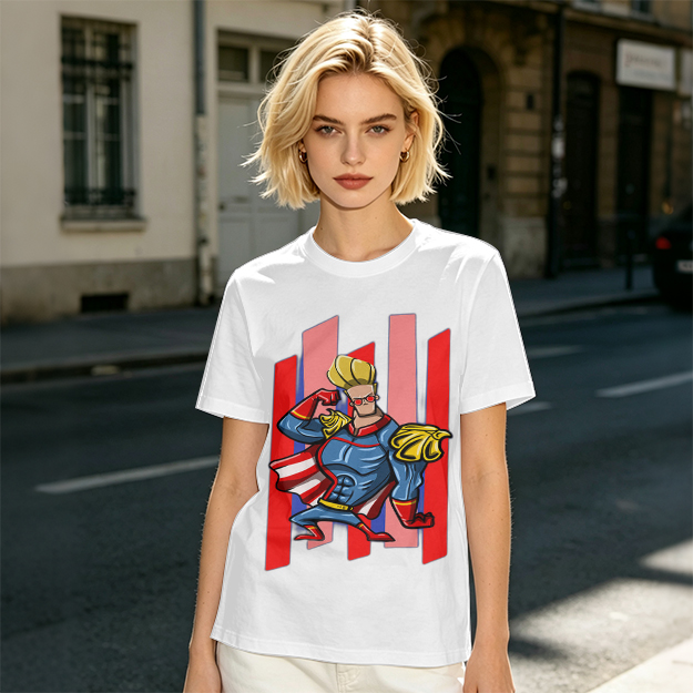 Olive T-Shirt With Cartoon Superhero Character Graphic Print