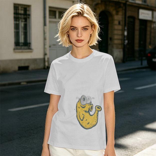 Olive Green T-Shirt With Whimsical Yellow Monster Graphic