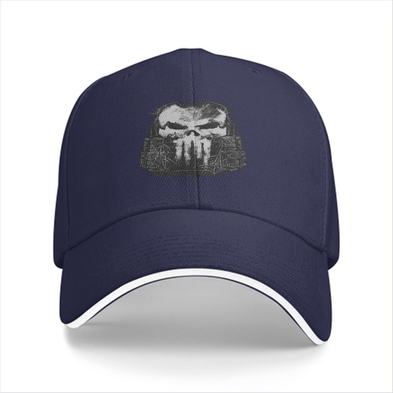 Black Baseball Cap With Distressed Punisher Skull Graphic