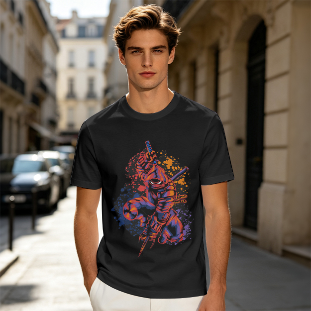 Olive T-Shirt With Stylized Ninja Turtle Warrior Graphic