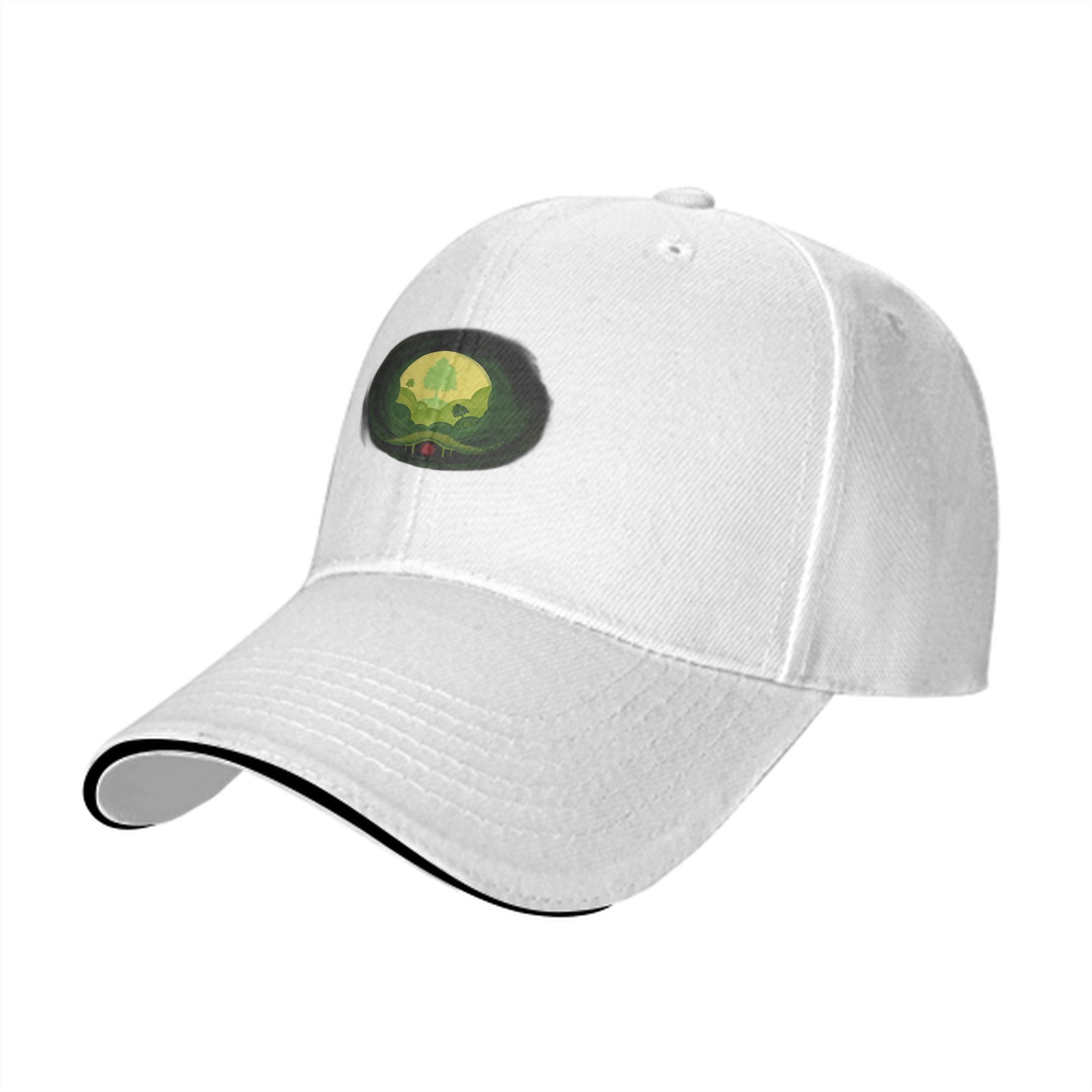 Black Baseball Cap With Nature Landscape Graphic Print