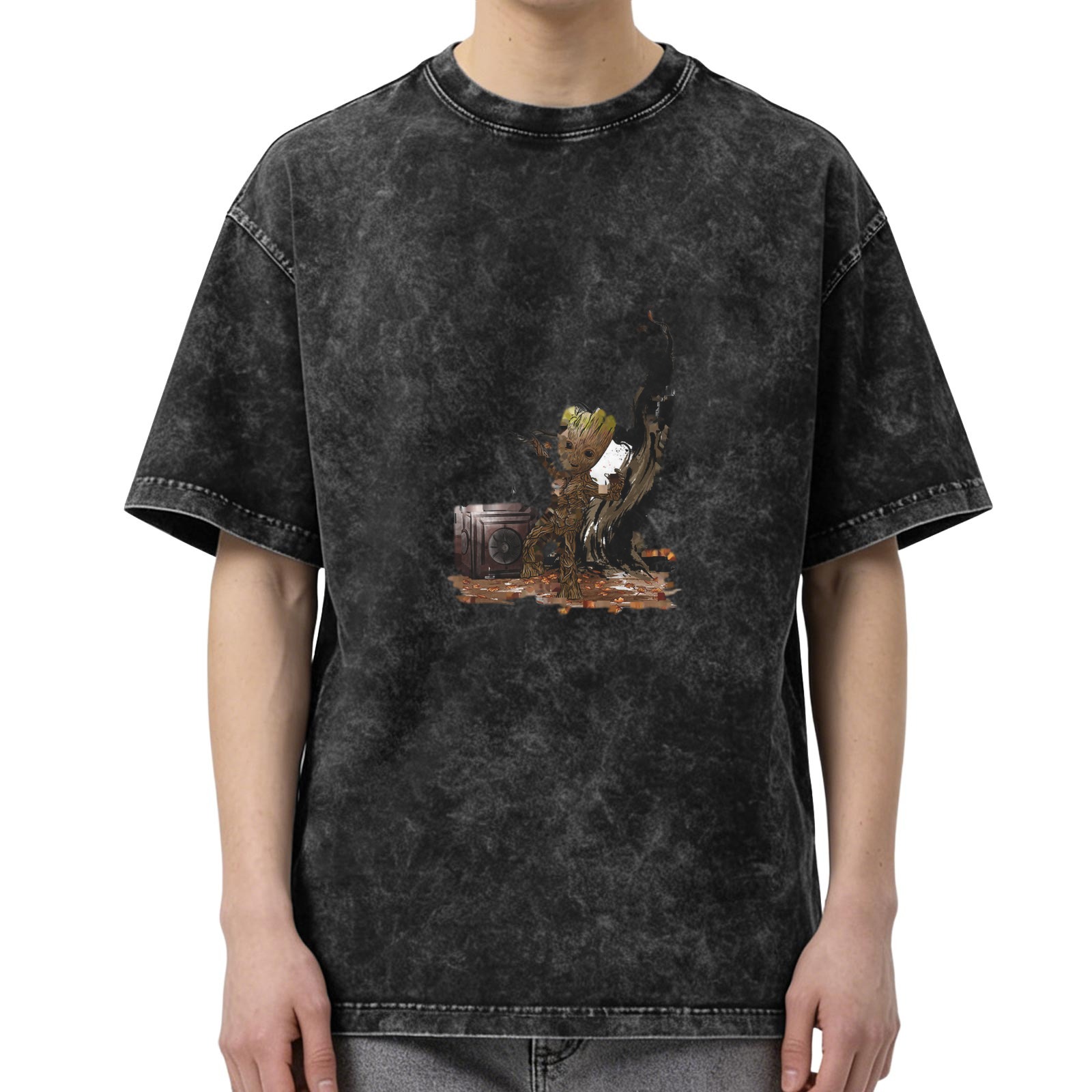 Washed black graphic t-shirt with dancing baby groot print
