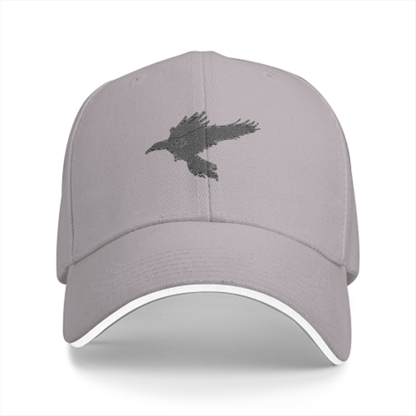 Black Baseball Cap With Grey Flying Raven Silhouette Design