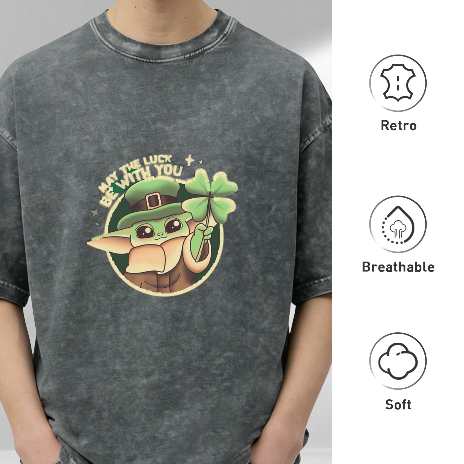May The Luck Be With You Baby Alien Leprechaun Stonewashed T-Shirt