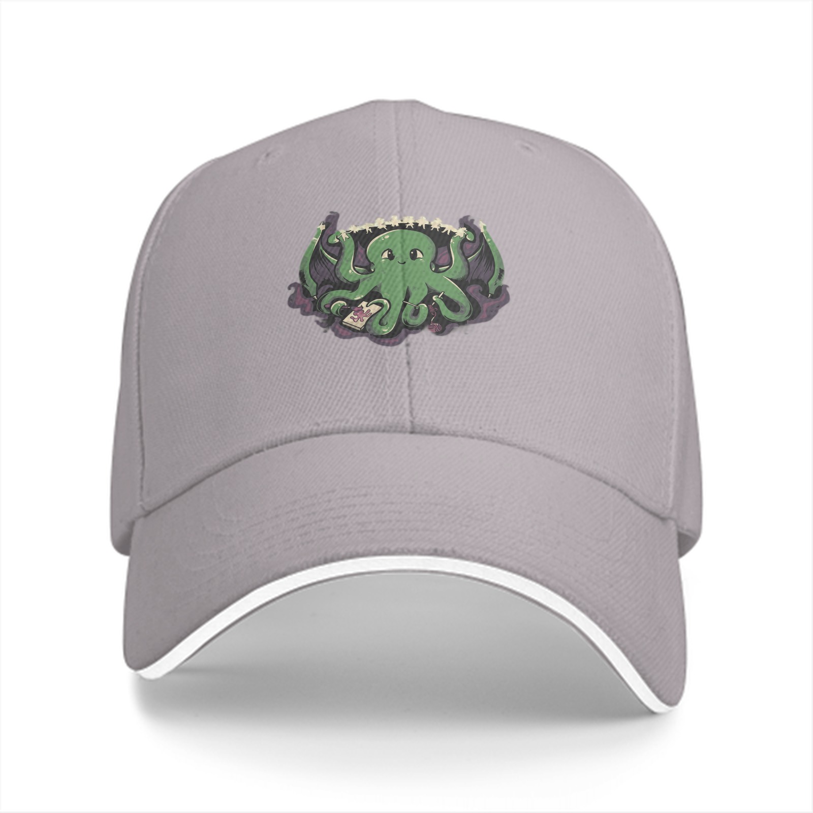 Black baseball cap with cute green octopus graphic design