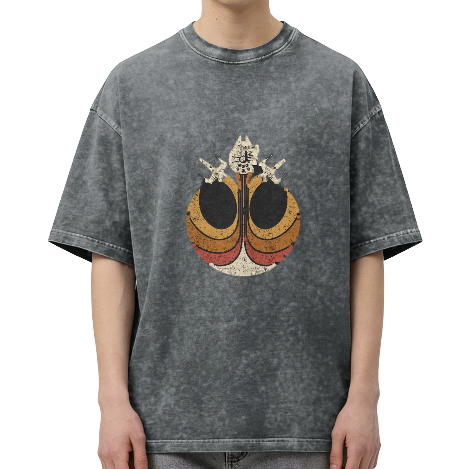 Star Wars Rebel Alliance Logo Vintage Graphic Acid Wash Oversized T-Shirt
