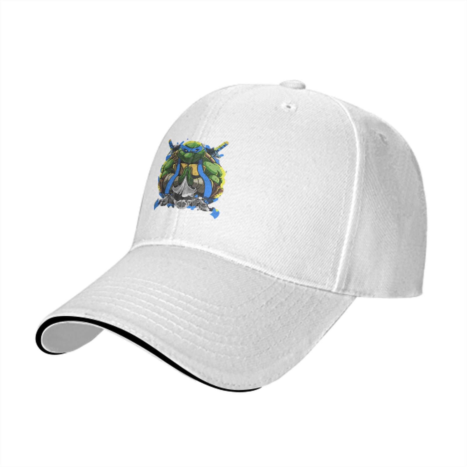 Black Baseball Cap With Blue Ninja Turtle Graphic Print