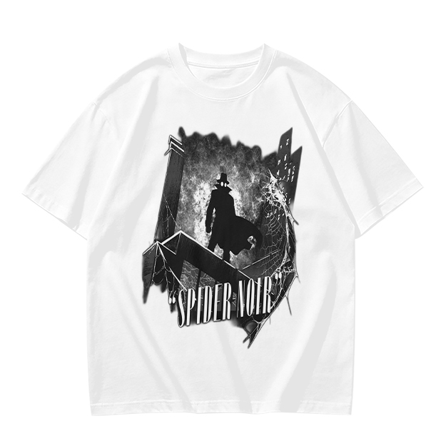 Olive T-Shirt Featuring Spider Noir Silhouette on City Rooftop