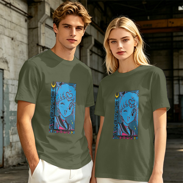 Olive anime graphic t-shirt with magical girl character print