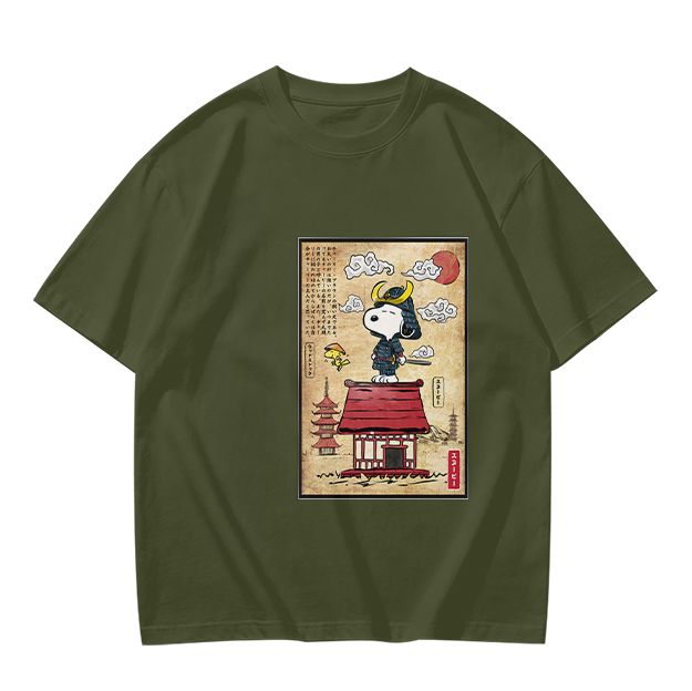 Olive T-Shirt with Samurai Snoopy Japanese Art Print