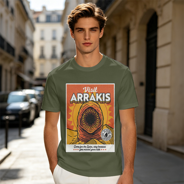 Visit Arrakis Sandworm T-Shirt with Funny Spice Travel Slogan