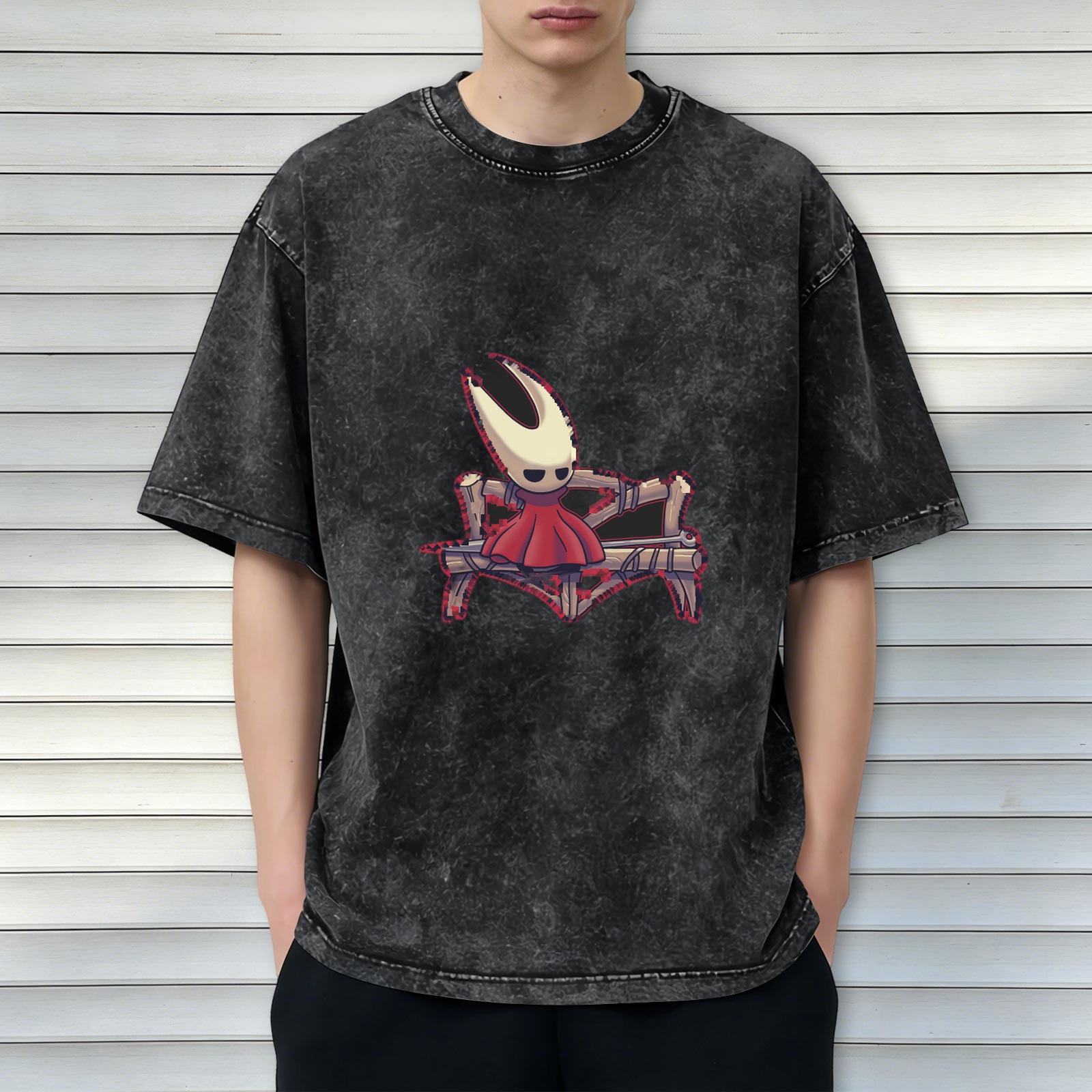 Hollow Knight Hornet Sitting On Bench Stonewashed Black T-Shirt