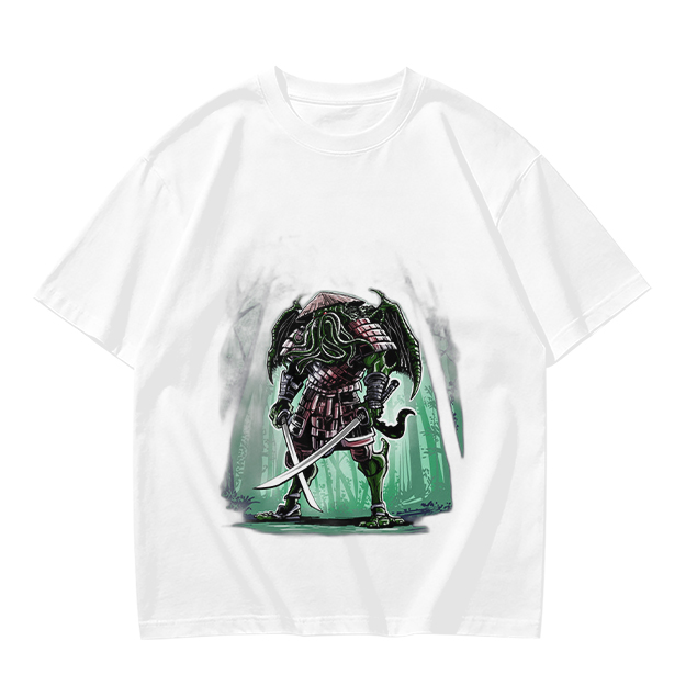 Olive T-Shirt With Samurai Cthulhu Warrior Graphic Print