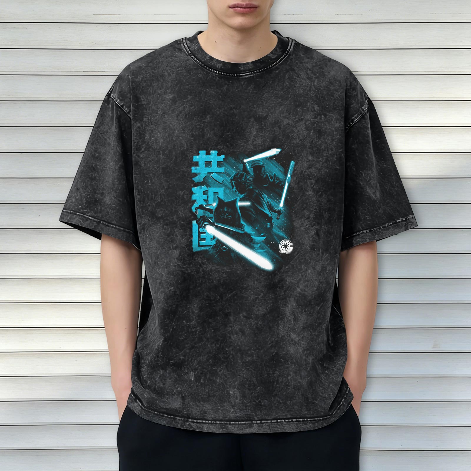 Star Wars Jedi Lightsaber Graphic Acid Wash Cotton T-Shirt
