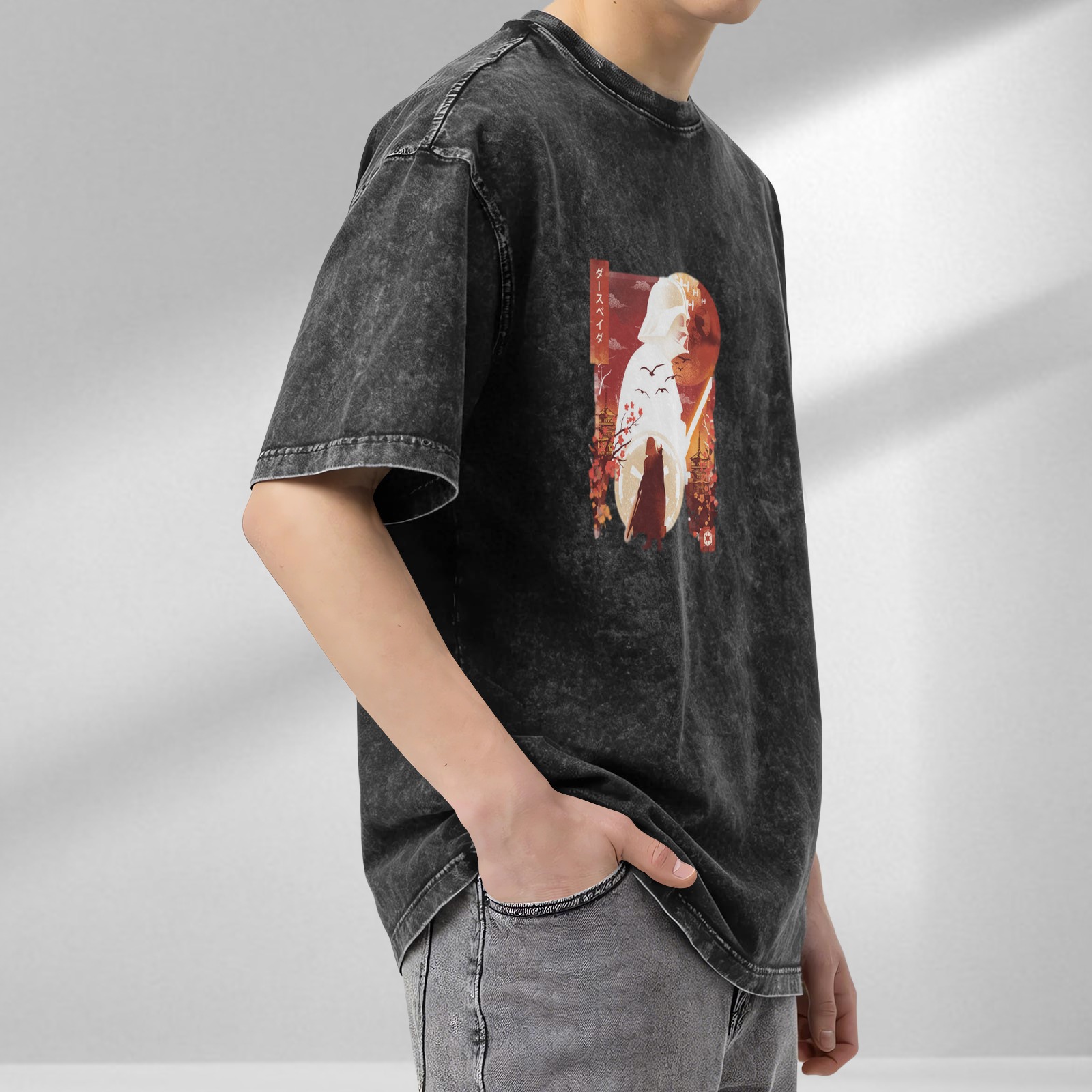 Star Wars Darth Vader Japanese Ukiyo-e Style Graphic Acid Wash T-shirt