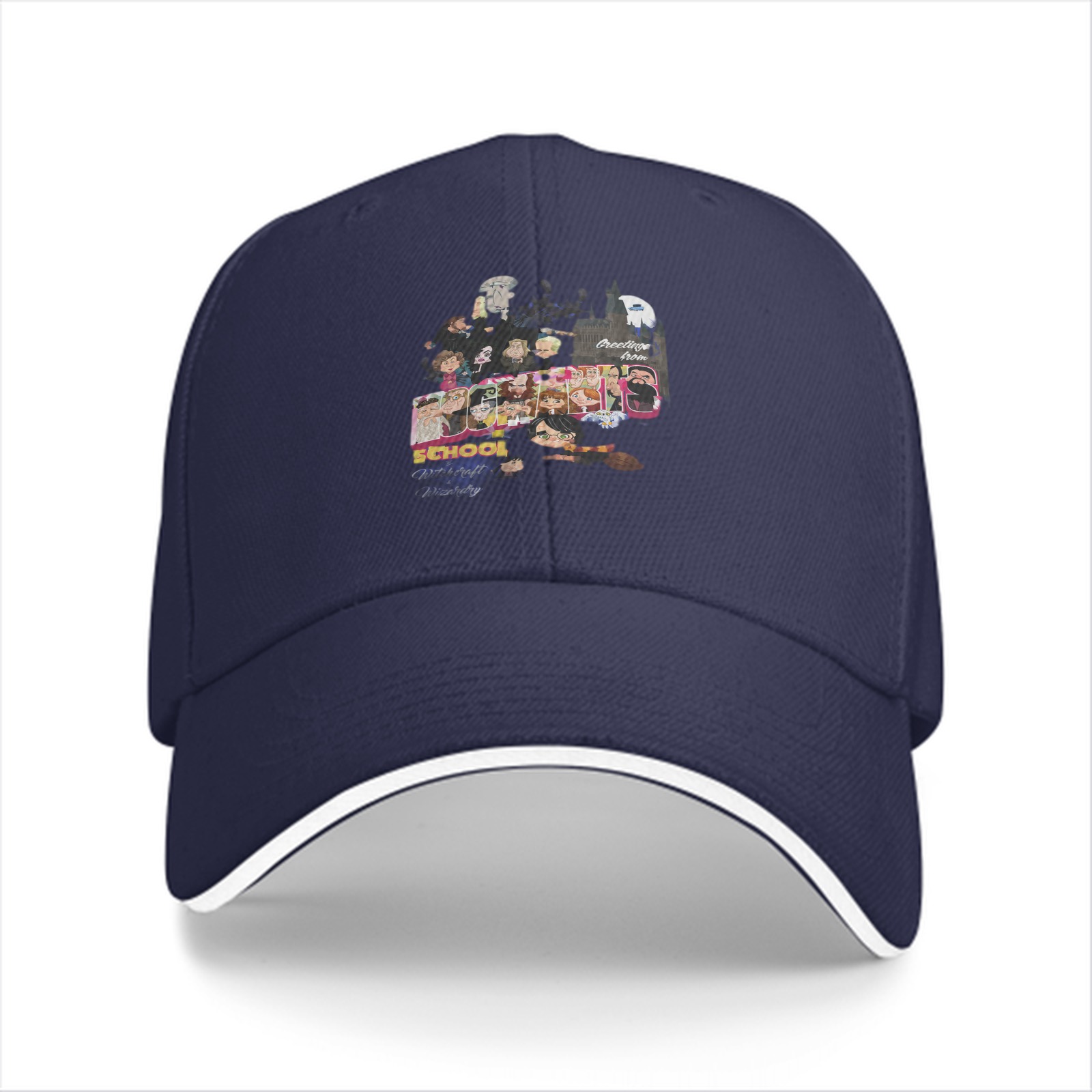 Black Baseball Cap with Wizard School Themed Character Print