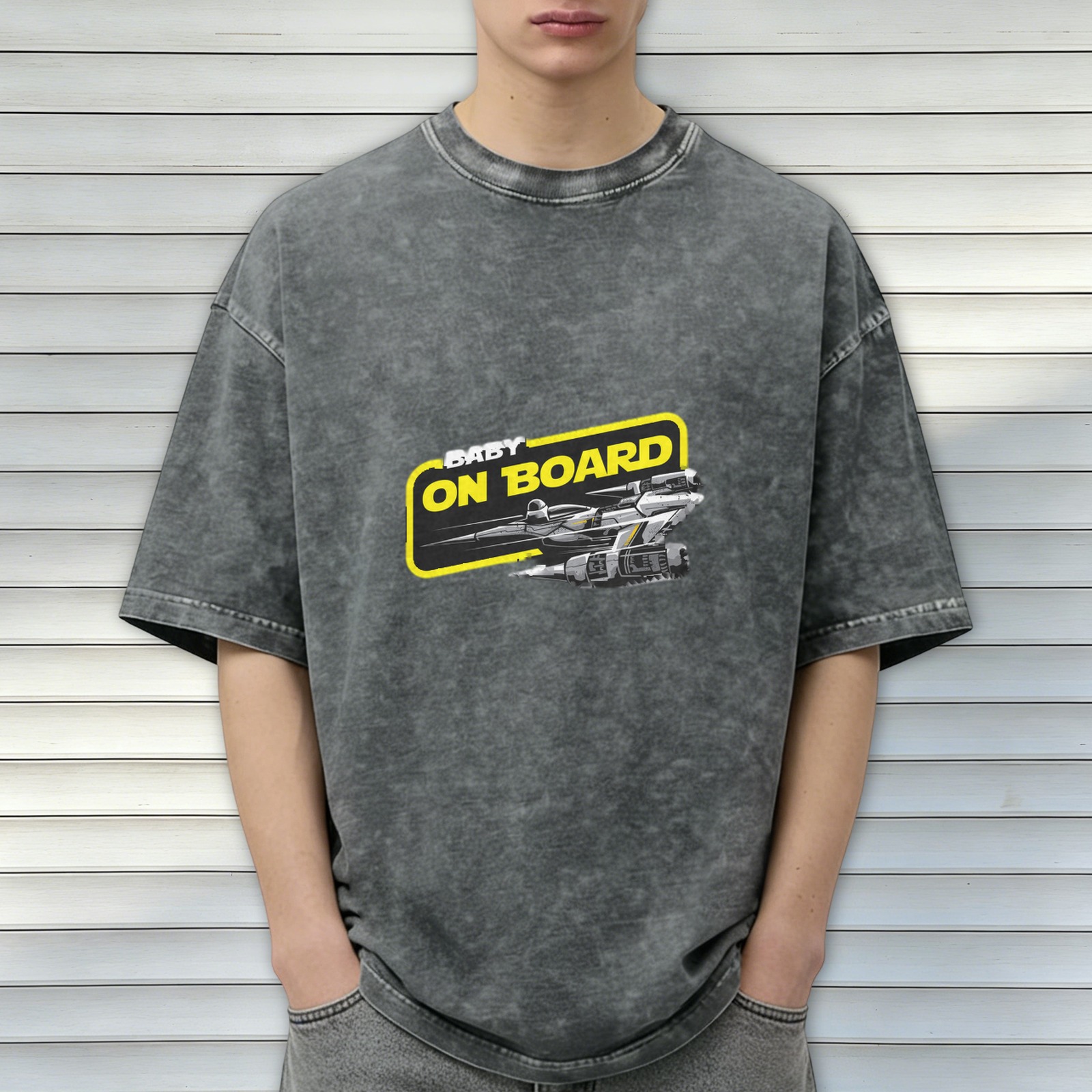 Star Wars Style Baby On Board Graphic Acid Wash T-Shirt