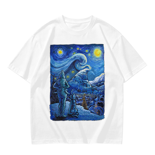 Olive T-Shirt with Starry Night Alien Landscape Art Print