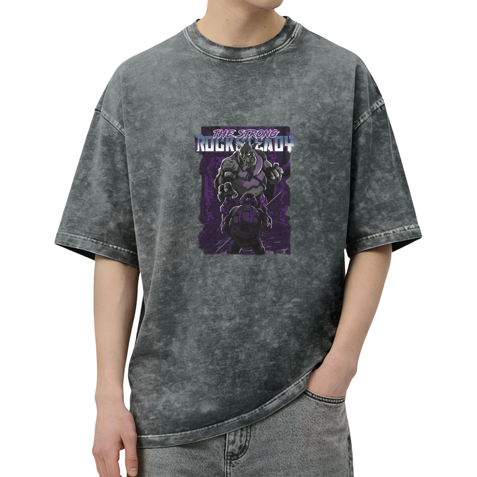 Oversized Stonewashed T-Shirt with Rocksteady Graphic Print