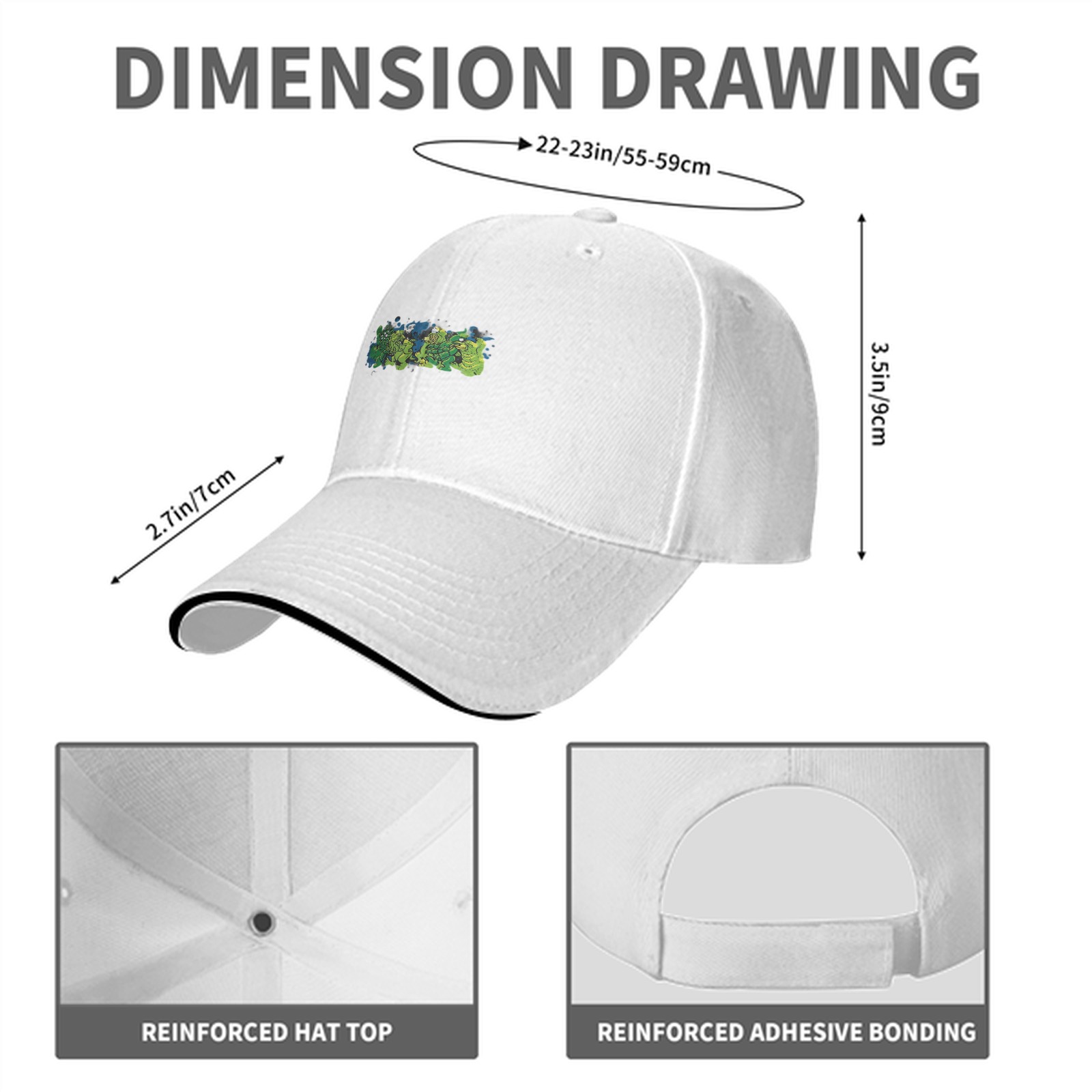 Black baseball cap with green monster graphic print