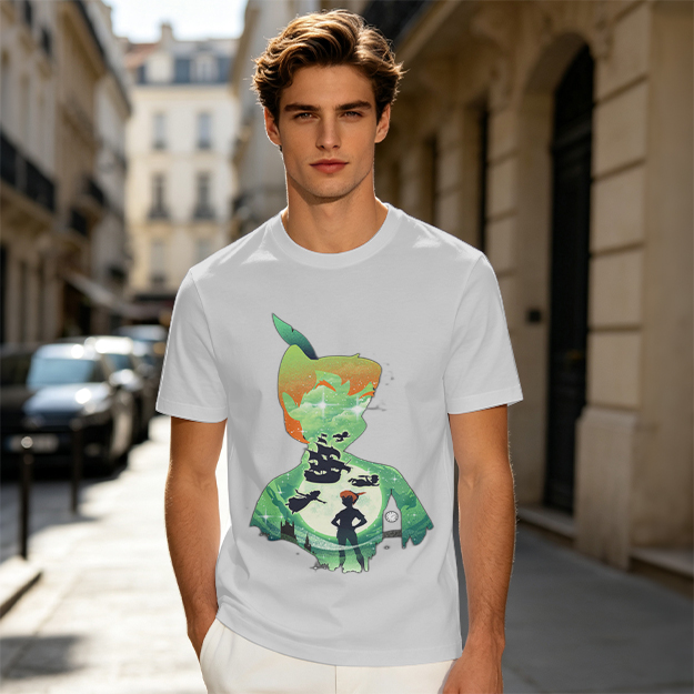 Olive T-shirt with Peter Pan Silhouette Artwork