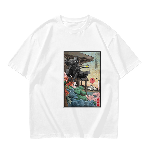 Olive T-Shirt with Ukiyo-e Style Samurai Warrior Print