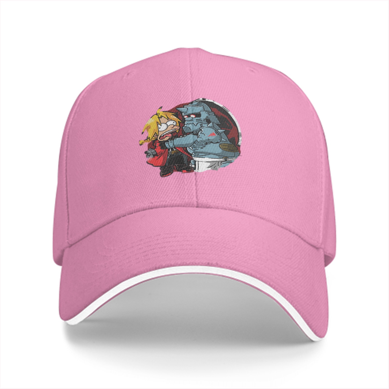 Black baseball cap with Fullmetal Alchemist brothers graphic print