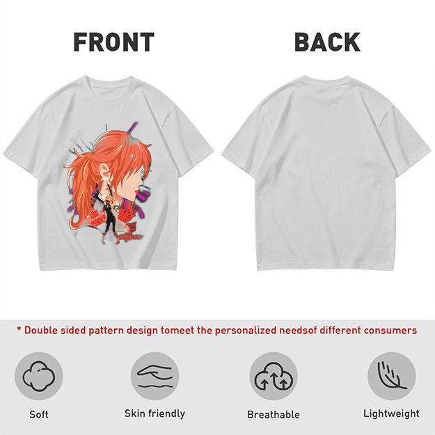 Olive T-Shirt with Anime Red-Haired Girl Profile Art Print