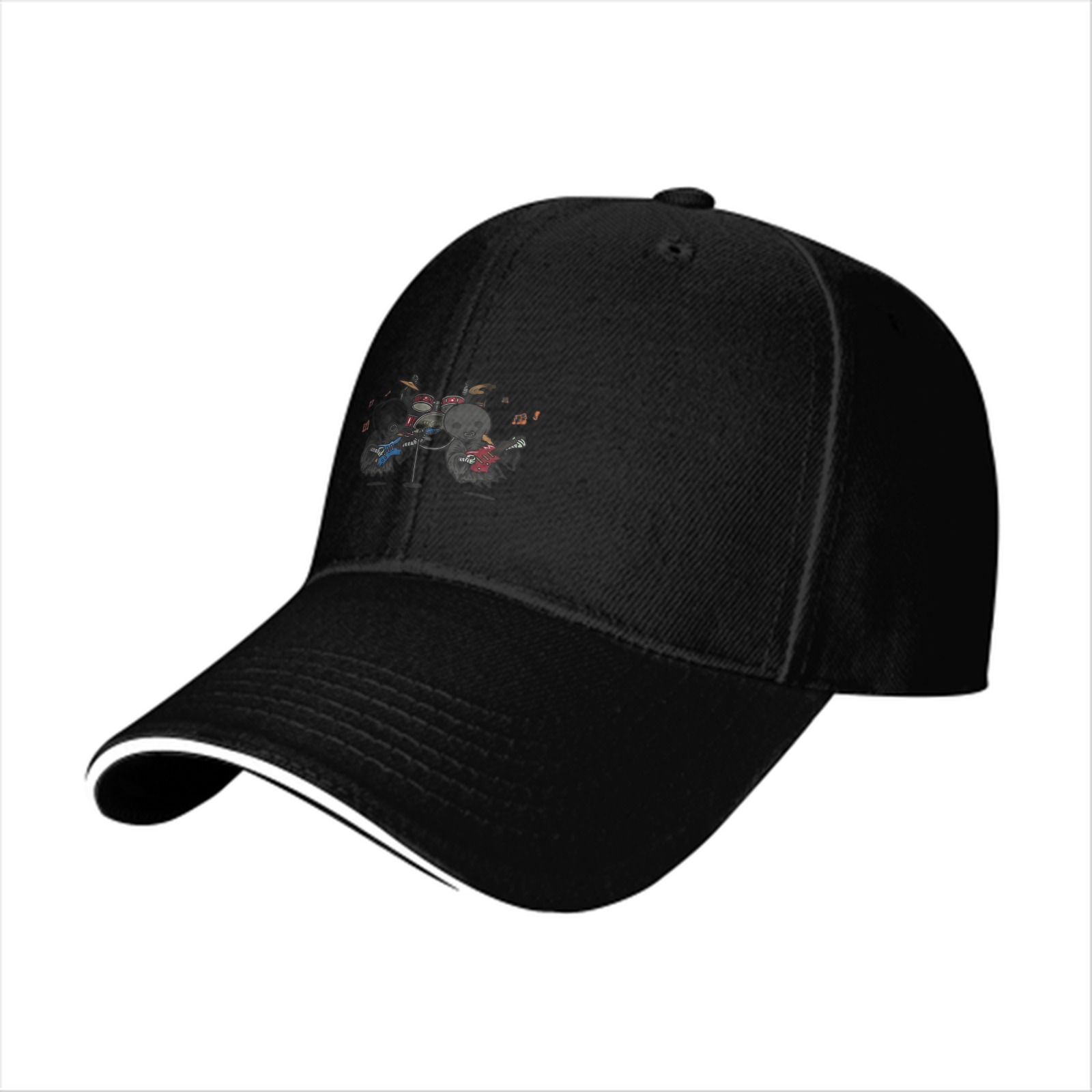 Black Baseball Cap With Cute Animal Rock Band Graphic